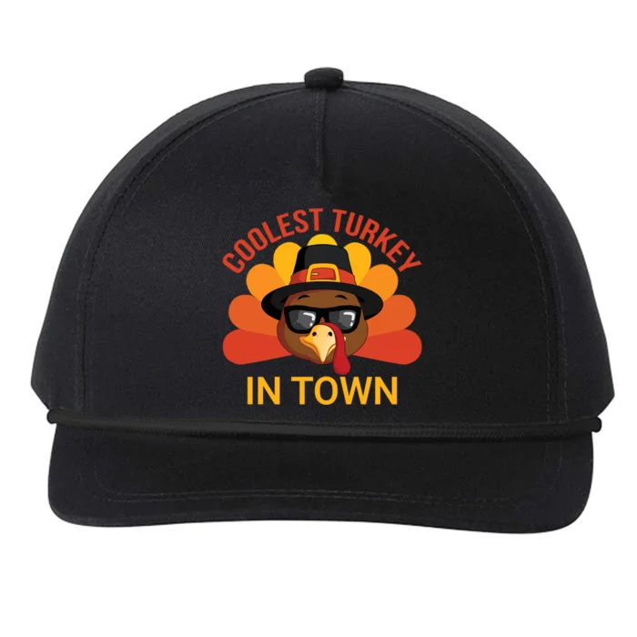 Coolest Turkey In Town Funny Thanksgiving Pilgrim Turkey Day Gift Snapback Five-Panel Rope Hat