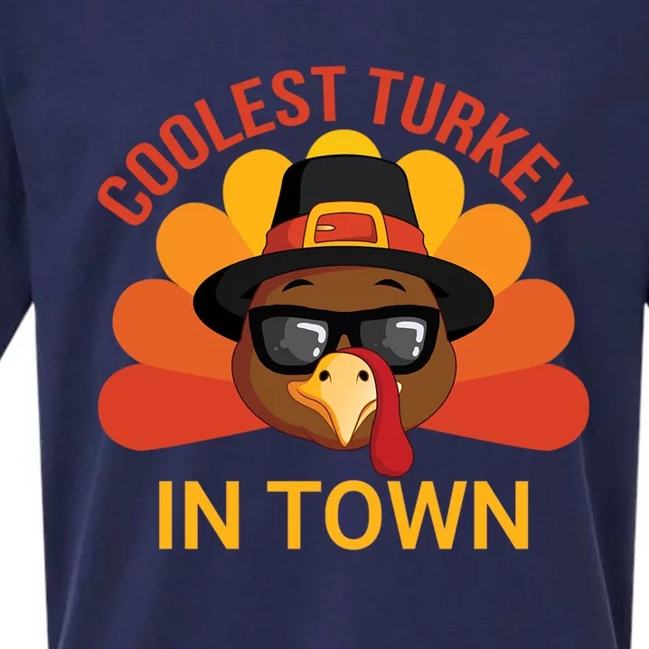 Coolest Turkey In Town Funny Thanksgiving Pilgrim Turkey Day Gift Sueded Cloud Jersey T-Shirt