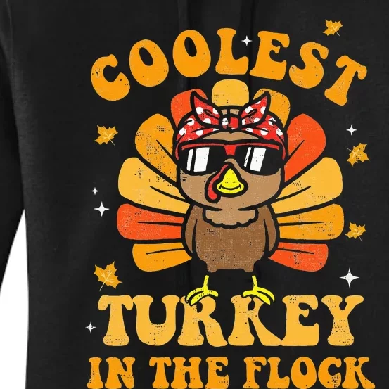 Coolest Turkey In The Flock Autumn Thanksgiving Groovy Retro Women's Pullover Hoodie