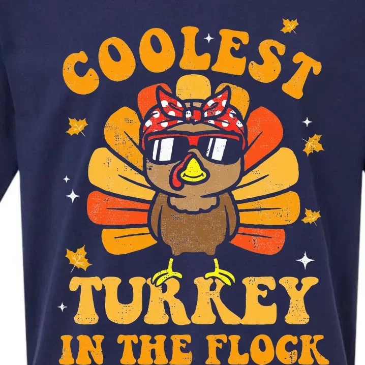 Coolest Turkey In The Flock Autumn Thanksgiving Groovy Retro Sueded Cloud Jersey T-Shirt