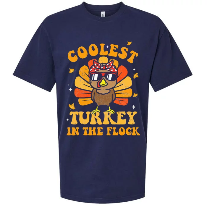 Coolest Turkey In The Flock Autumn Thanksgiving Groovy Retro Sueded Cloud Jersey T-Shirt