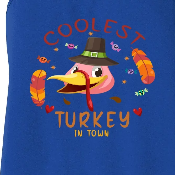 Coolest Turkey In Town Happy Thanksgiving Birthday Presents Gift Women's Racerback Tank