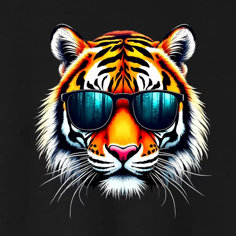 Cool Tiger In Sunglasses Graphic Tigers Women's Crop Top Tee