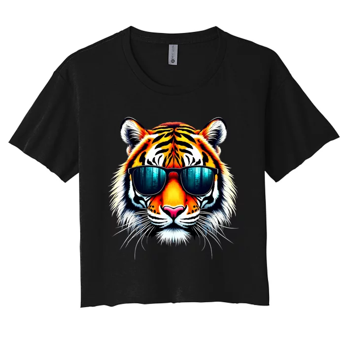 Cool Tiger In Sunglasses Graphic Tigers Women's Crop Top Tee