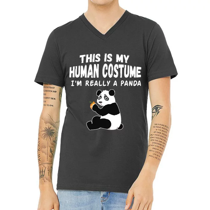 Cute This Is My Human Costume I'm Really A Panda Halloween V-Neck T-Shirt