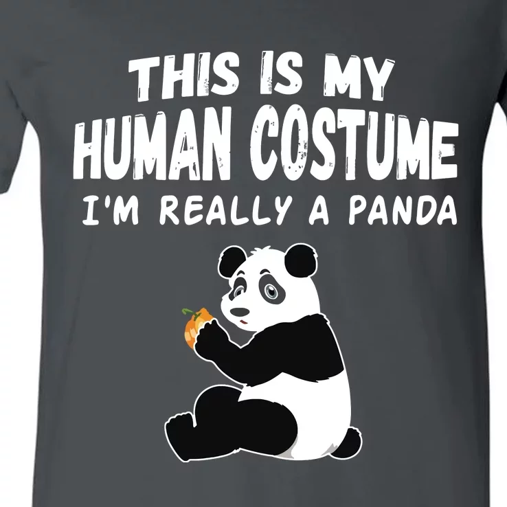 Cute This Is My Human Costume I'm Really A Panda Halloween V-Neck T-Shirt