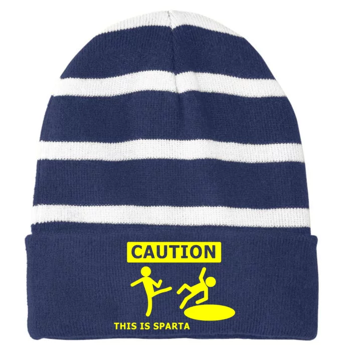 Caution This Is Sparta Striped Beanie with Solid Band