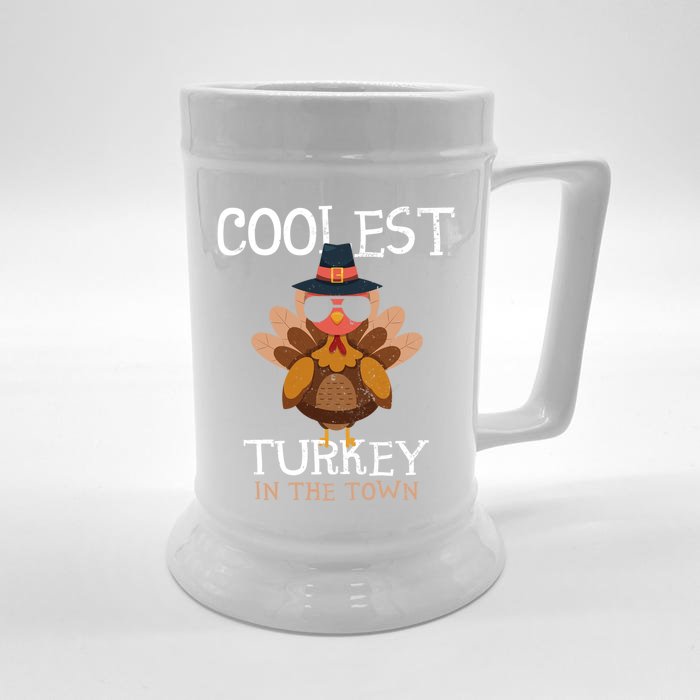 Coolest Turkey In The Town Thanksgiving Outfit Turkey Funny Gift Front & Back Beer Stein