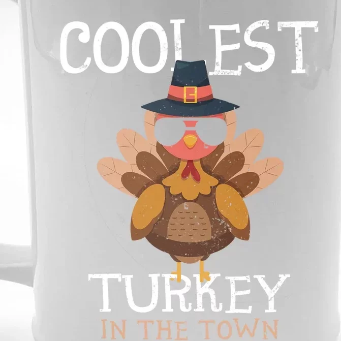 Coolest Turkey In The Town Thanksgiving Outfit Turkey Funny Gift Front & Back Beer Stein