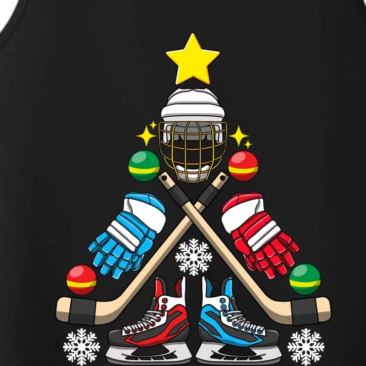 Christmas Tree Ice Hockey Christmas Tree Hockey Stick Gloves Great Gift Performance Tank