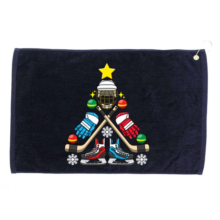 Christmas Tree Ice Hockey Christmas Tree Hockey Stick Gloves Great Gift Grommeted Golf Towel