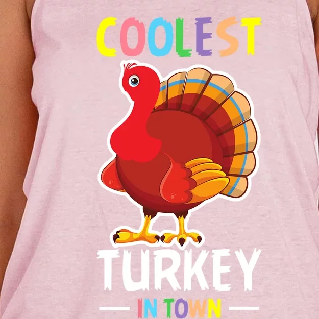 Coolest Turkey In Town Blessed Thanksgiving Great Gift Women's Knotted Racerback Tank