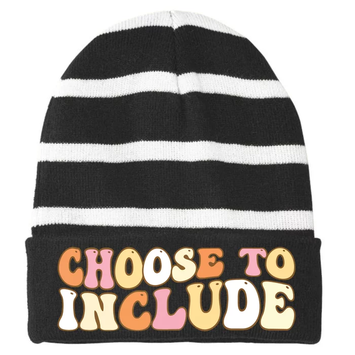 Choose To Include Special Education Teacher Autism Awareness Striped Beanie with Solid Band