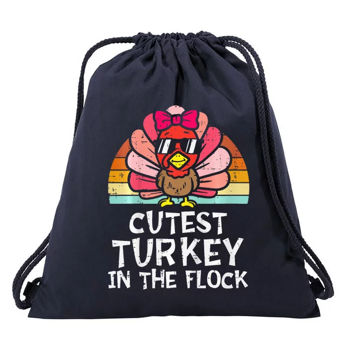 Cutest Turkey In The Flock Retro Thanksgiving Drawstring Bag