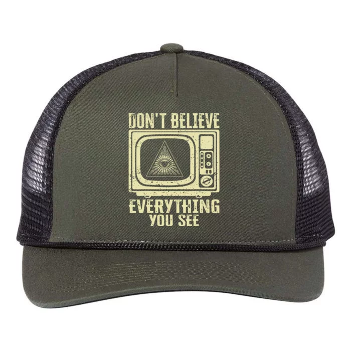 Conspiracy Theory Illuminati Dont Believe Everything You See Retro Rope Trucker Hat Cap