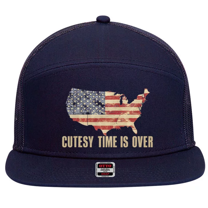 Cutesy Time Is Over American Flag Patriotic 7 Panel Mesh Trucker Snapback Hat