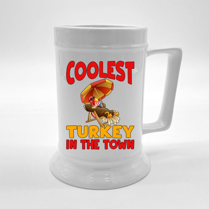 Coolest Turkey In Town Funny Thanksgiving Gift Front & Back Beer Stein