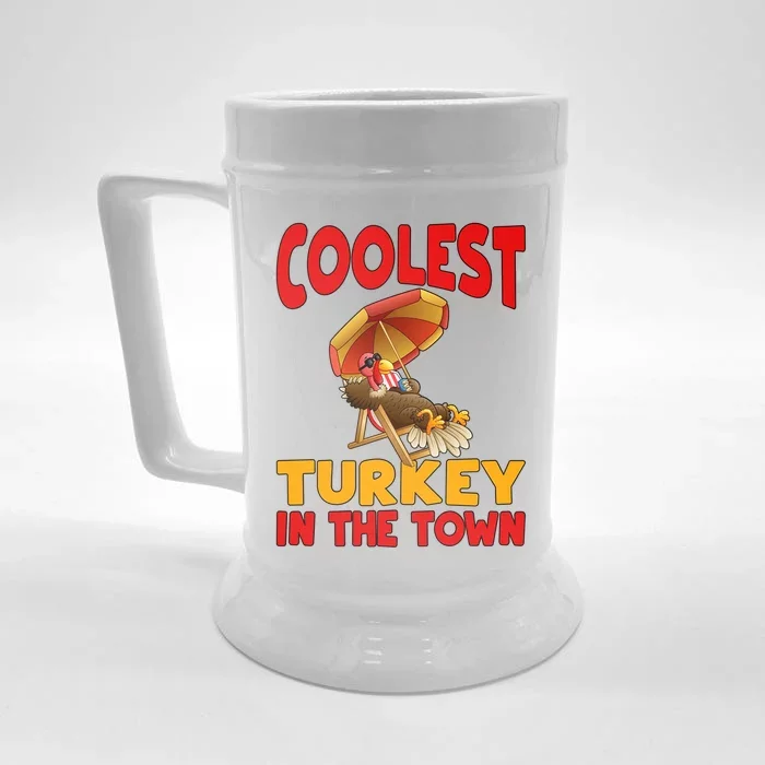 Coolest Turkey In Town Funny Thanksgiving Gift Front & Back Beer Stein