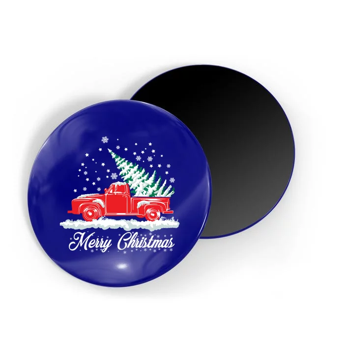 Christmas Tree In Back Of Old Red Pick Up Truck Snowing Funny Gift Magnet