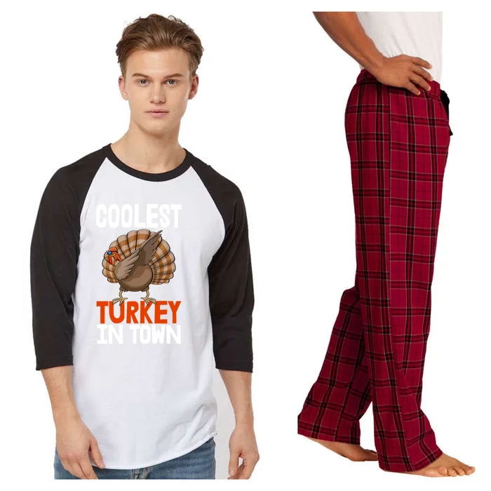 Coolest Turkey In Town Funny Turkey Gift Raglan Sleeve Pajama Set