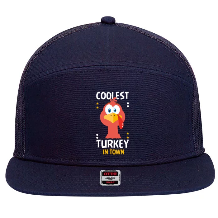 Coolest Turkey In Town Happy Family Thanksgiving Gift 7 Panel Mesh Trucker Snapback Hat