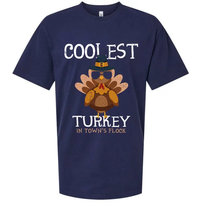 Coolest Turkey In The Towns Flock Thanksgiving Cute Gift Sueded Cloud Jersey T-Shirt