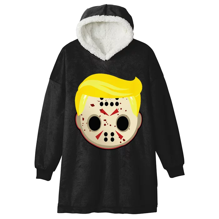 Cute Trump In Hockey Mask Funny Halloween Horror Hooded Wearable Blanket