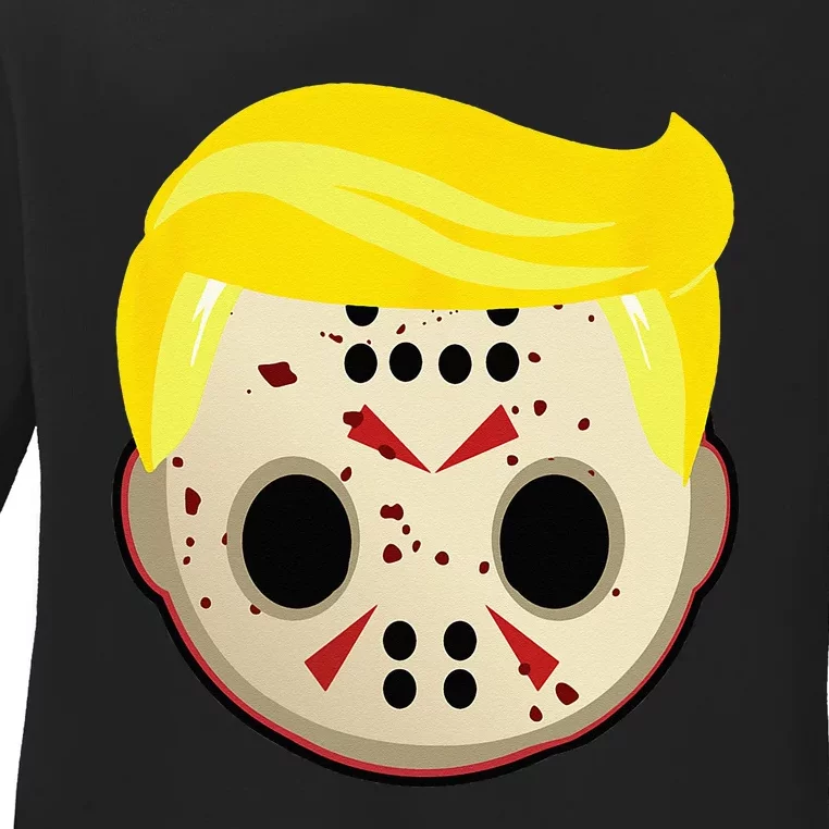 Cute Trump In Hockey Mask Funny Halloween Horror Ladies Long Sleeve Shirt