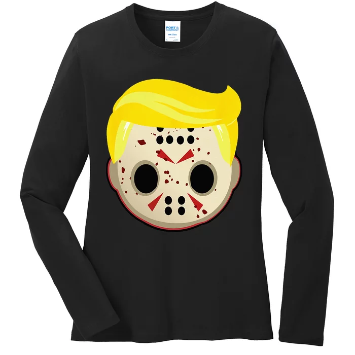 Cute Trump In Hockey Mask Funny Halloween Horror Ladies Long Sleeve Shirt