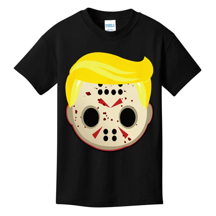 Cute Trump In Hockey Mask Funny Halloween Horror Kids T-Shirt