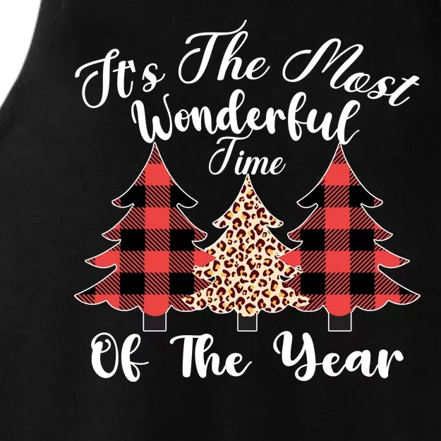 Christmas Trees It's The Most Wonderful Time Of The Year Plaid Leopard Trees Ladies Tri-Blend Wicking Tank