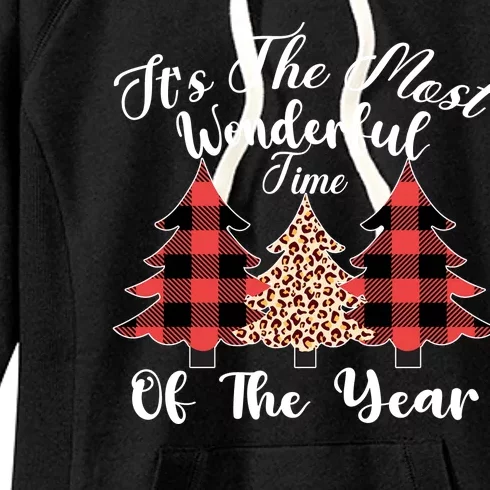 Christmas Trees It's The Most Wonderful Time Of The Year Plaid Leopard Trees Women's Fleece Hoodie