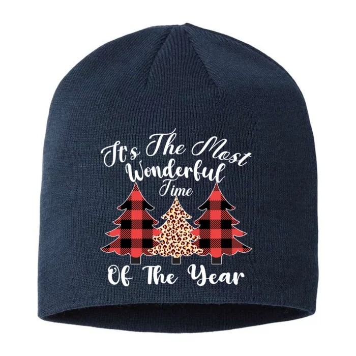 Christmas Trees It's The Most Wonderful Time Of The Year Plaid Leopard Trees 8 1/2in Sustainable Knit Beanie