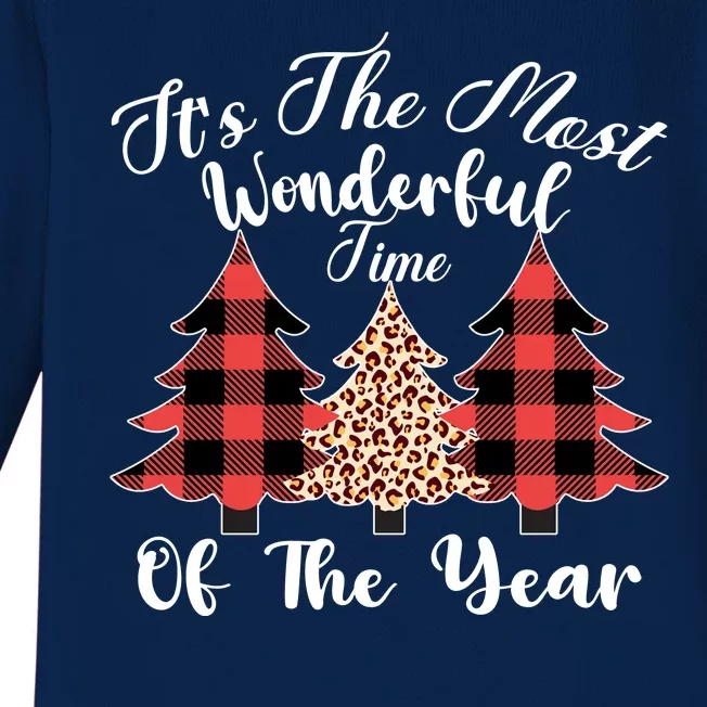 Christmas Trees It's The Most Wonderful Time Of The Year Plaid Leopard Trees Baby Long Sleeve Bodysuit