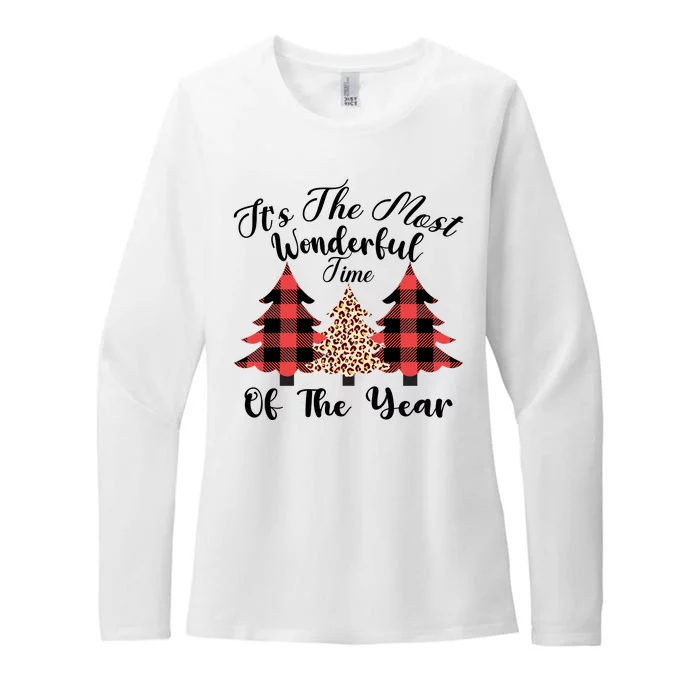 Christmas Trees It's The Most Wonderful Time Of The Year Plaid Leopard Trees Womens CVC Long Sleeve Shirt