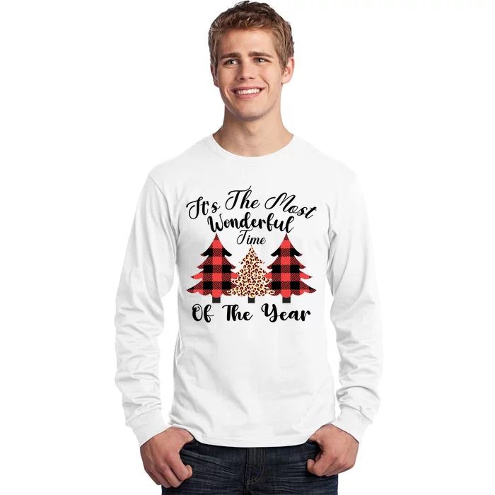 Christmas Trees It's The Most Wonderful Time Of The Year Plaid Leopard Trees Tall Long Sleeve T-Shirt