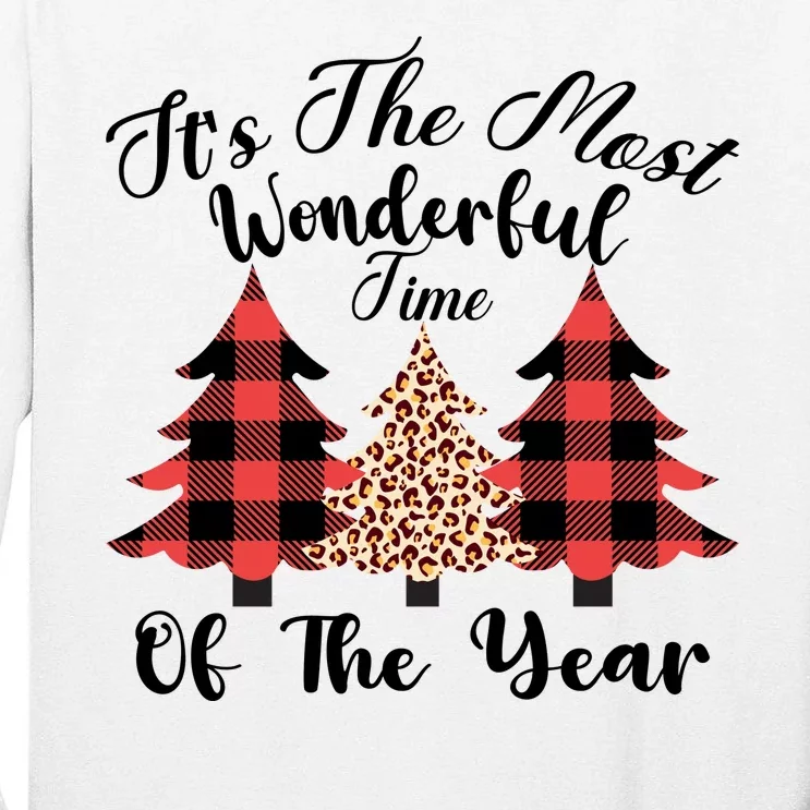 Christmas Trees It's The Most Wonderful Time Of The Year Plaid Leopard Trees Tall Long Sleeve T-Shirt