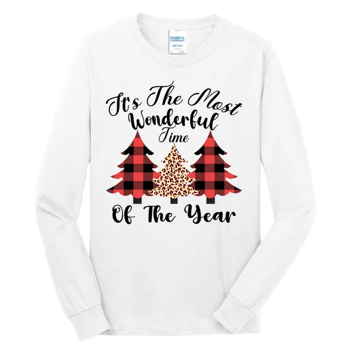 Christmas Trees It's The Most Wonderful Time Of The Year Plaid Leopard Trees Tall Long Sleeve T-Shirt