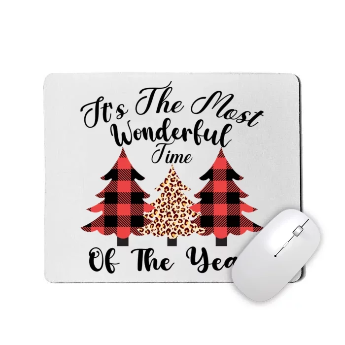 Christmas Trees It's The Most Wonderful Time Of The Year Plaid Leopard Trees Mousepad