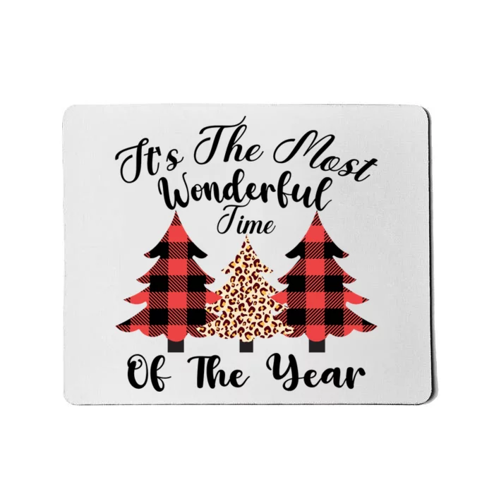 Christmas Trees It's The Most Wonderful Time Of The Year Plaid Leopard Trees Mousepad