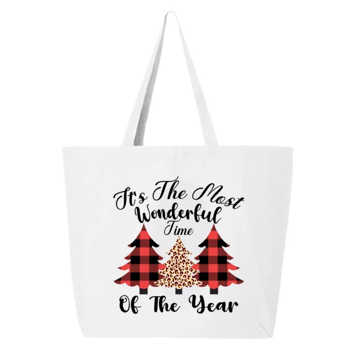 Christmas Trees It's The Most Wonderful Time Of The Year Plaid Leopard Trees 25L Jumbo Tote