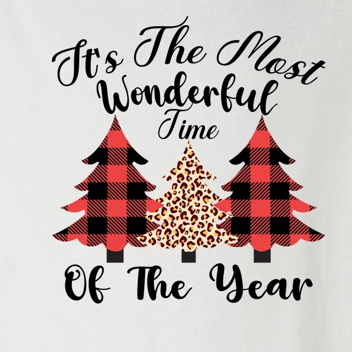 Christmas Trees It's The Most Wonderful Time Of The Year Plaid Leopard Trees Toddler Long Sleeve Shirt