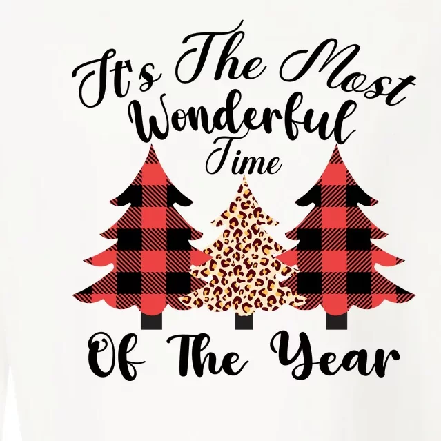 Christmas Trees It's The Most Wonderful Time Of The Year Plaid Leopard Trees Cropped Pullover Crew