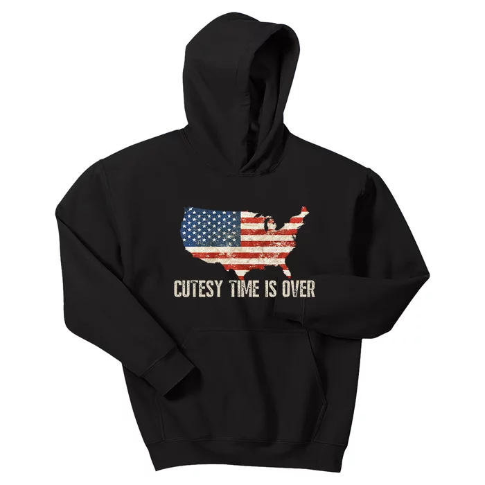 Cutesy Time Is Over American Flag Patriotic Conservative Kids Hoodie