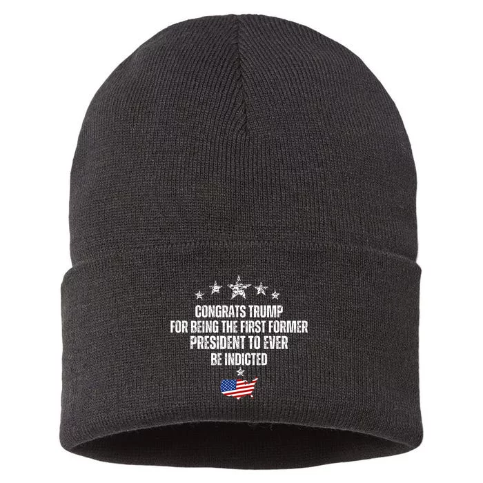 Congrats Trump Indicted, Funny Trump Indictment Sustainable Knit Beanie