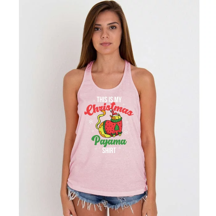 Cat This Is My Christmas Pajama Gift Women's Knotted Racerback Tank