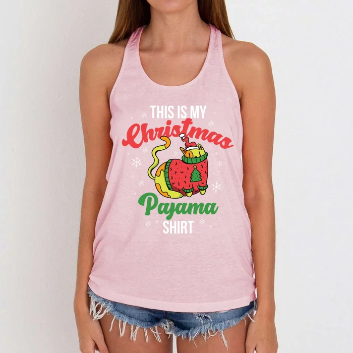 Cat This Is My Christmas Pajama Gift Women's Knotted Racerback Tank