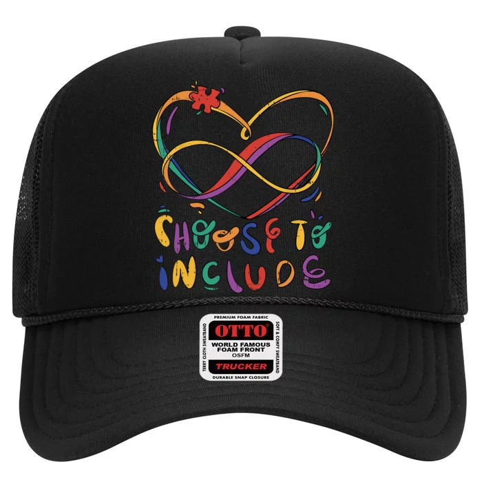 Choose To Include Autism Awareness Teacher Special Education High Crown Mesh Trucker Hat