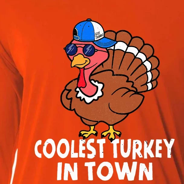 Coolest Turkey In Town Funny Turkey Thanksgiving Cooling Performance Long Sleeve Crew