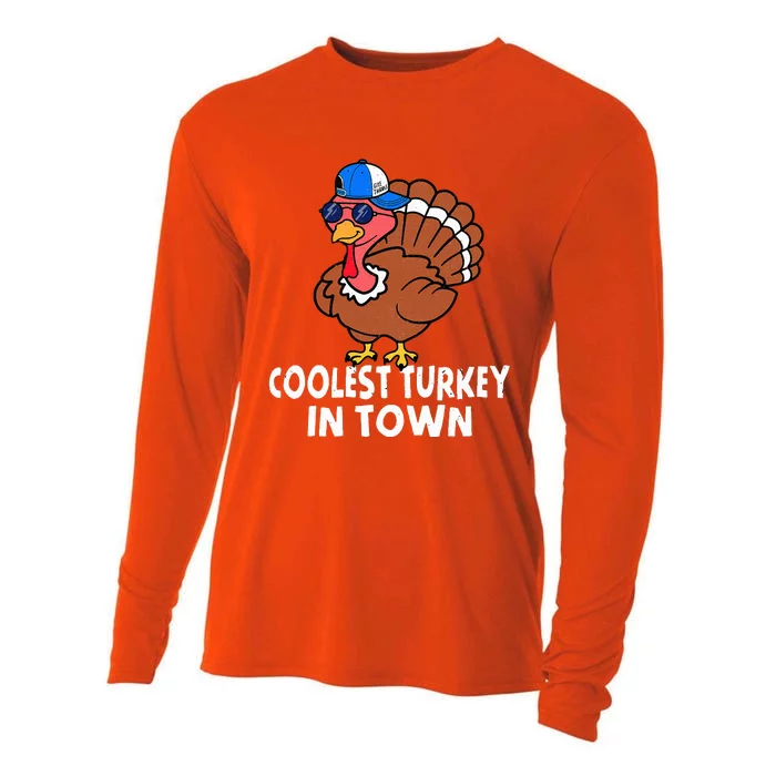 Coolest Turkey In Town Funny Turkey Thanksgiving Cooling Performance Long Sleeve Crew